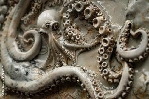 porcelain bas-relief depicting majestic tentacles. Generative AI © Anthony Paz