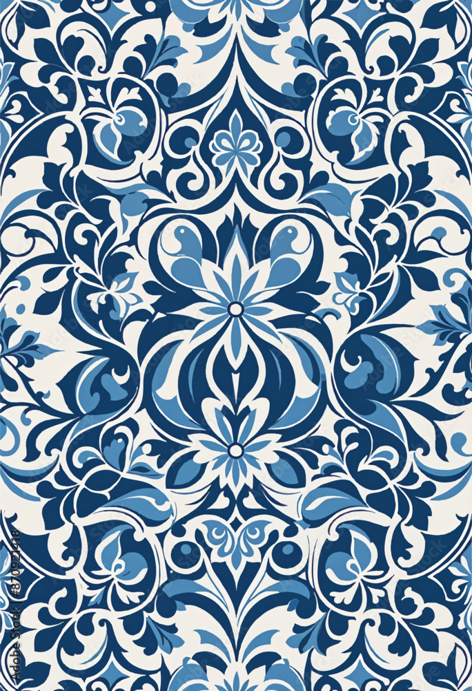 a blue and white floral pattern in the style of traditional spanish tilework a blue and white floral pattern in the style of traditional spanish tilework