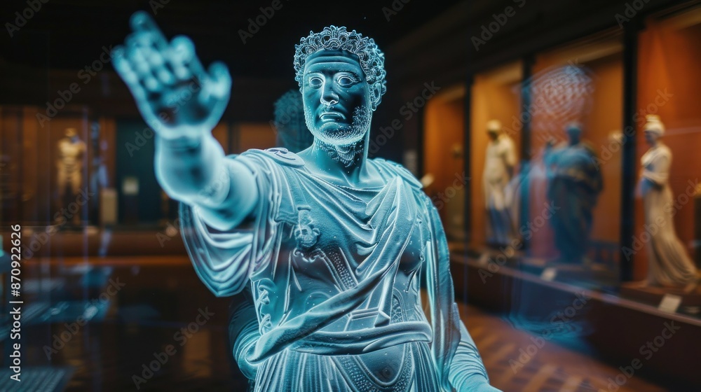 Ancient Roman statue in a museum illuminated by lights. Ancient Roman statue in a museum illuminated by lights.
