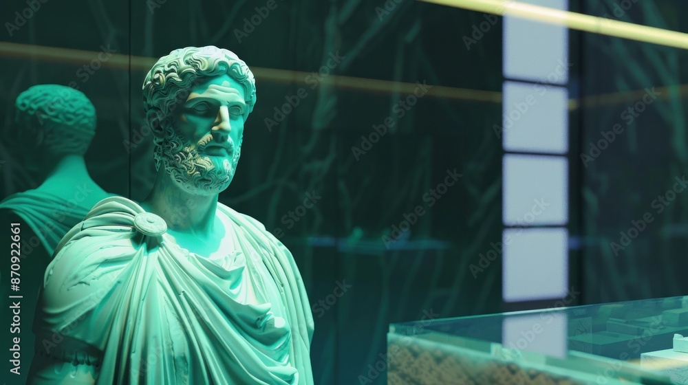 Obraz premium Statue of a bearded man in a modern museum display.