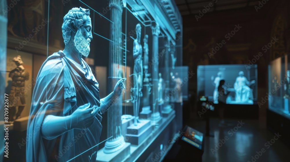Obraz premium Museum display featuring an ancient Roman statue exhibit.