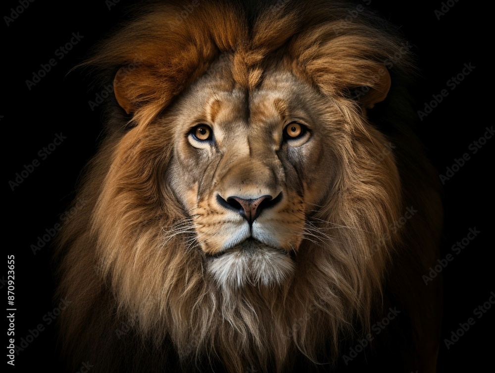 Detailed Portrait of a Lion with Golden Mane and Piercing Amber Eyes. Generative AI Detailed Portrait of a Lion with Golden Mane and Piercing Amber Eyes. Generative AI