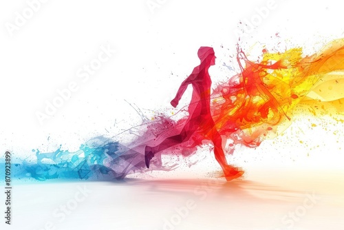 Polygonal person running colorful splash contrast sharp on white background. ai generative © Ольга Лукьяненко
