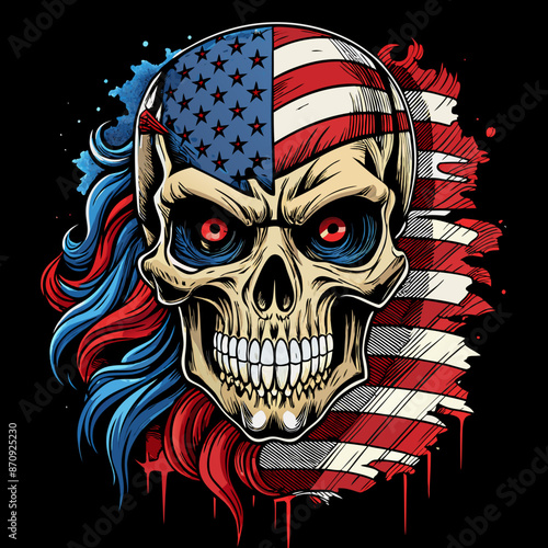 american flag hand drawn face evil death skull