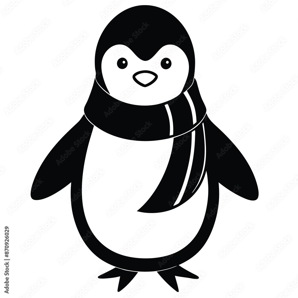 Fototapeta premium Doodle penguins, hand drawn set of funny animals. Vector Penguin character with camera, balloons, princess crown in sketch style. Hipster stickers. Cute illustrations. Ai generate 