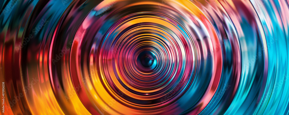 A circular abstract background featuring concentric circles in vibrant ...