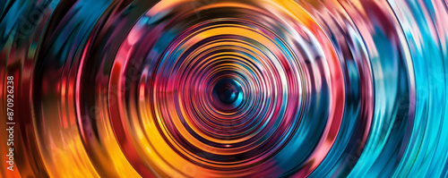 A circular abstract background featuring concentric circles in vibrant colors, creating a hypnotic and dynamic visual effect with a sense of depth and movement.