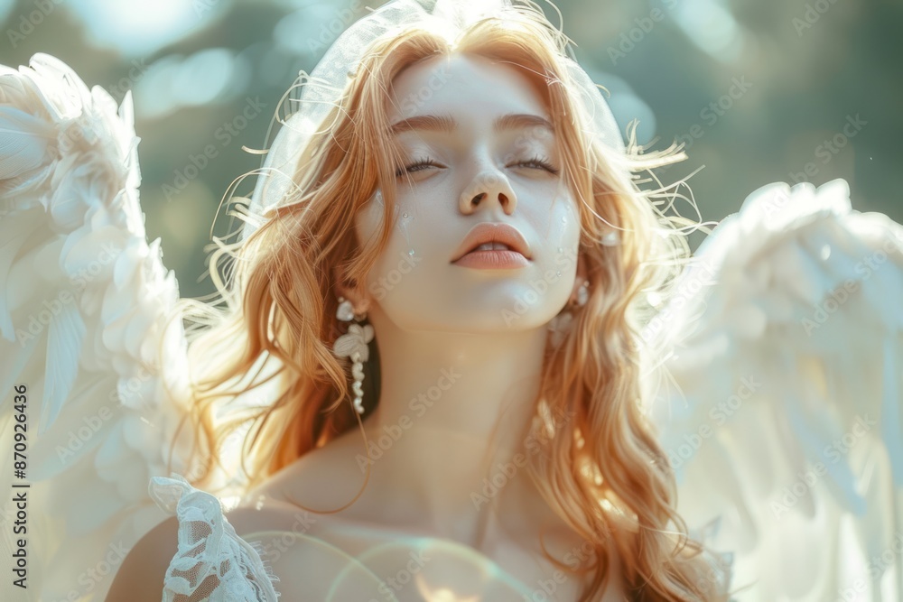 Portrait of beautiful angel up in the sky. ai generative Portrait of beautiful angel up in the sky. ai generative