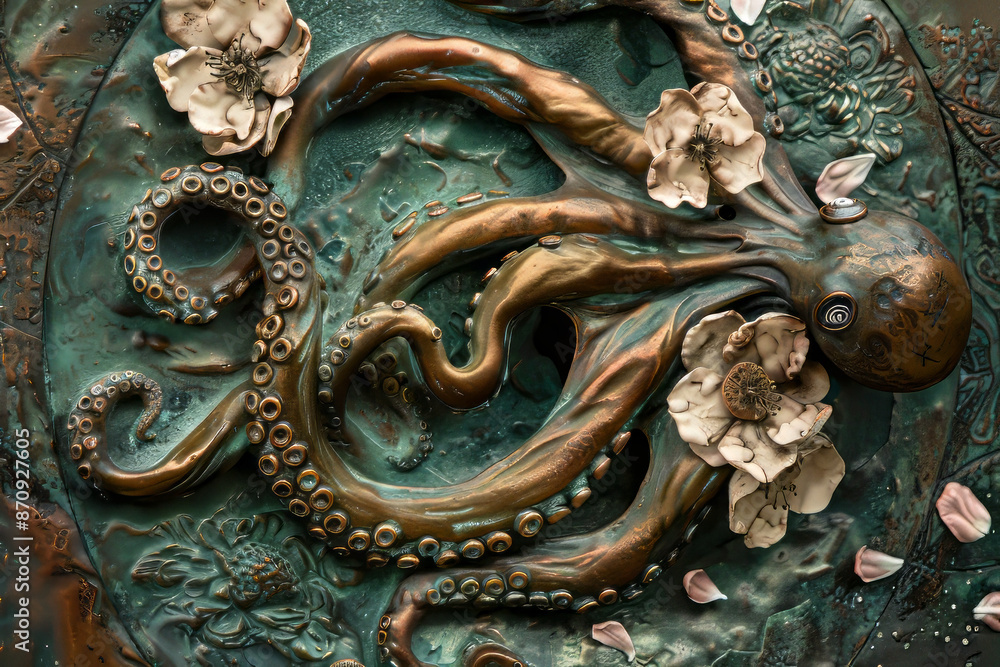 Tentacles, with plum blossoms in the background. Generative AI Tentacles, with plum blossoms in the background. Generative AI