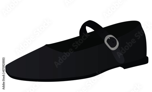 Black flat heel shoe. vector illustration