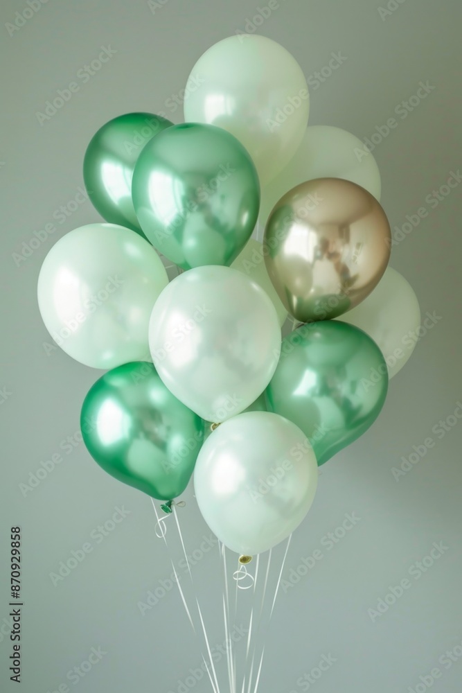 Shiny Green and White Balloons on a Festive Occasion Shiny Green and White Balloons on a Festive Occasion