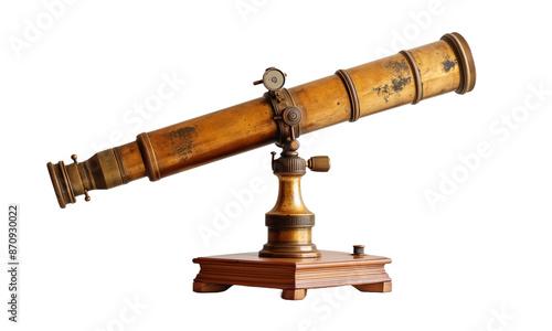 antique brass telescope on transparent background