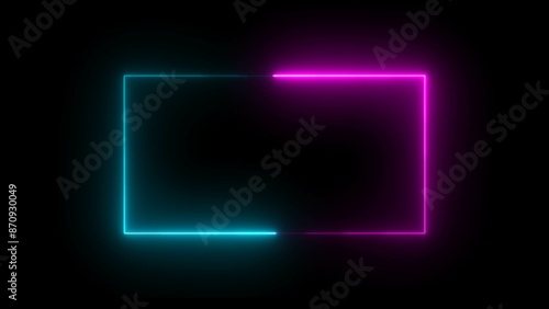 abstract glowing neon rectangle frame animation background.