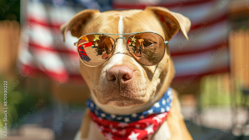 Patriotic Dog with Sunglasses and American Flag Bandana Posing Proudly for July 4th Patriotic Dog with Sunglasses and American Flag Bandana Posing Proudly for July 4th