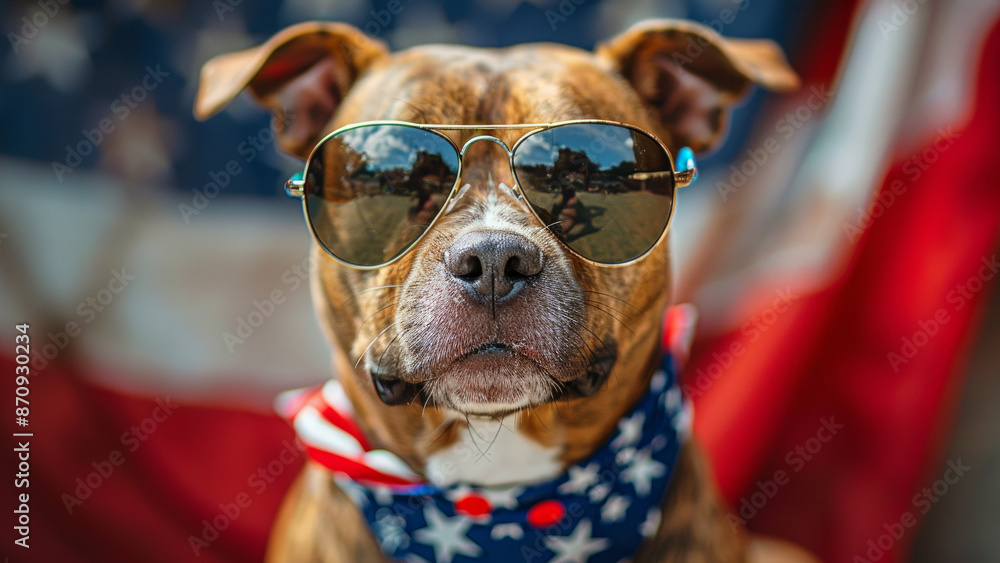 Cool Dog Wearing Sunglasses and American Flag Bandana Celebrating Independence Day Cool Dog Wearing Sunglasses and American Flag Bandana Celebrating Independence Day