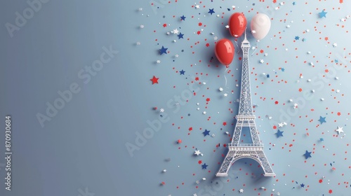 Celebration in Paris Theme with Eiffel Tower and Balloons. Bastille Day photo