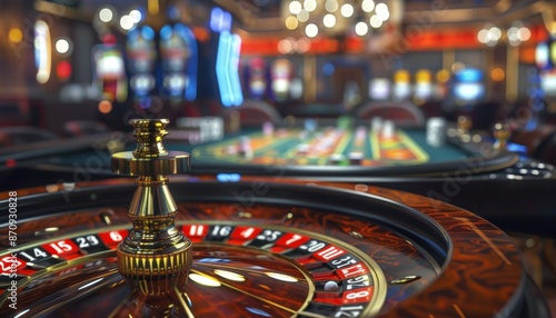 Luxurious Casino Roulette Table with Vibrant Ambiance