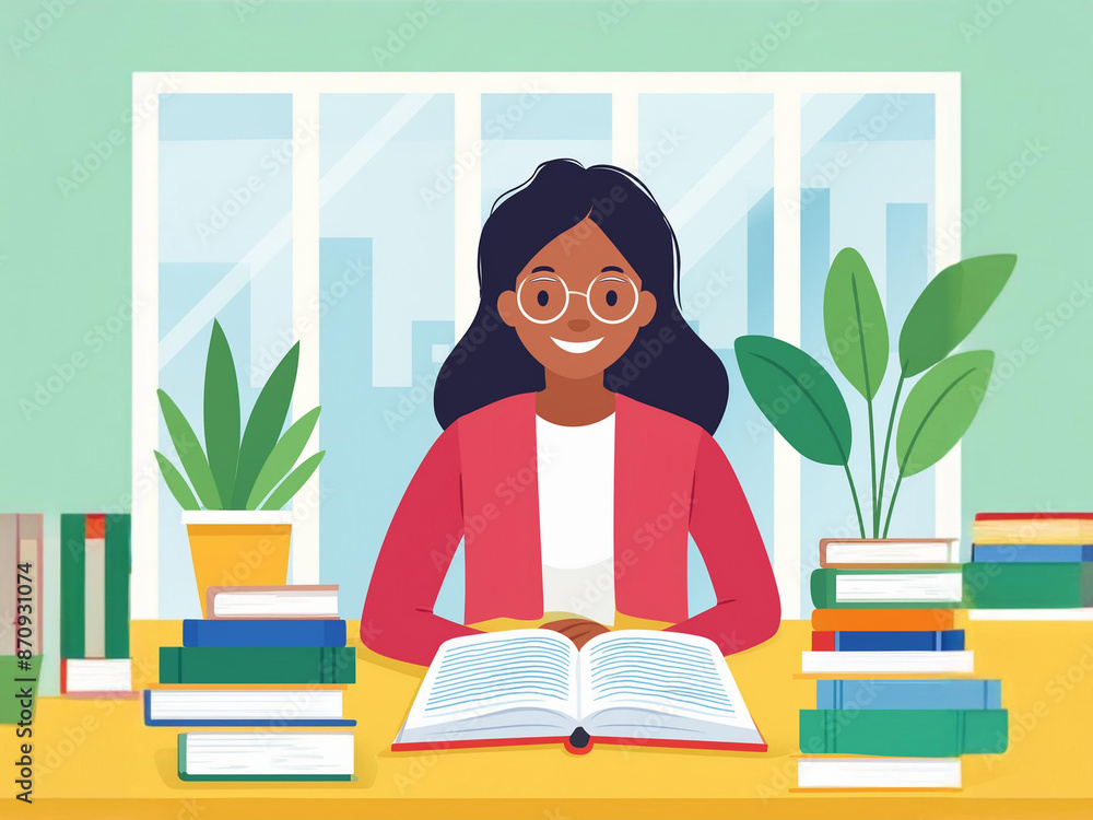 A student of color happy studying A student of color happy studying