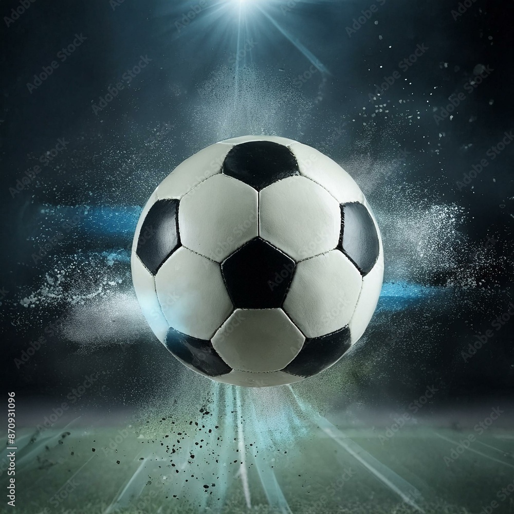 Fototapeta premium Soccer Ball Background or Wallpaper - Soccerball image for Header or Promotional purpose - Soccerball with Special Effects in the Field of a Stadium - Championship, League or Cup