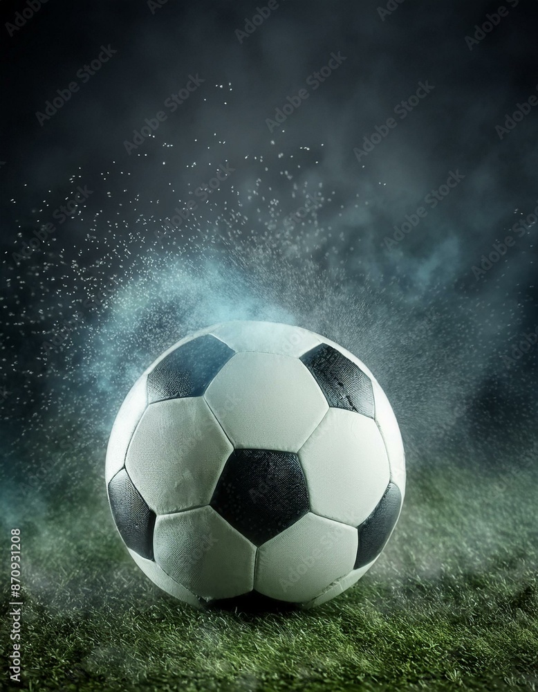 Fototapeta premium Soccer Ball Background or Wallpaper - Soccerball image for Header or Promotional purpose - Soccerball with Special Effects in the Field of a Stadium - Championship, League or Cup