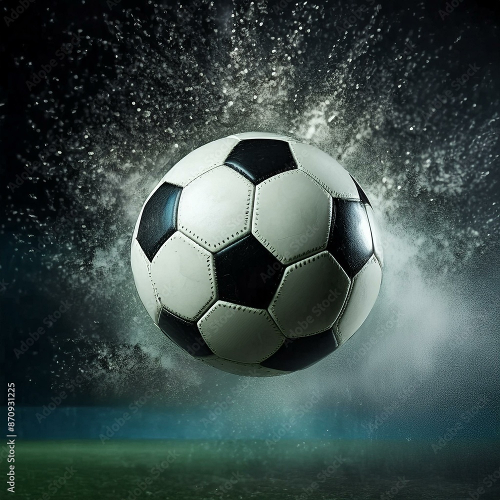 Fototapeta premium Soccer Ball Background or Wallpaper - Soccerball image for Header or Promotional purpose - Soccerball with Special Effects in the Field of a Stadium - Championship, League or Cup
