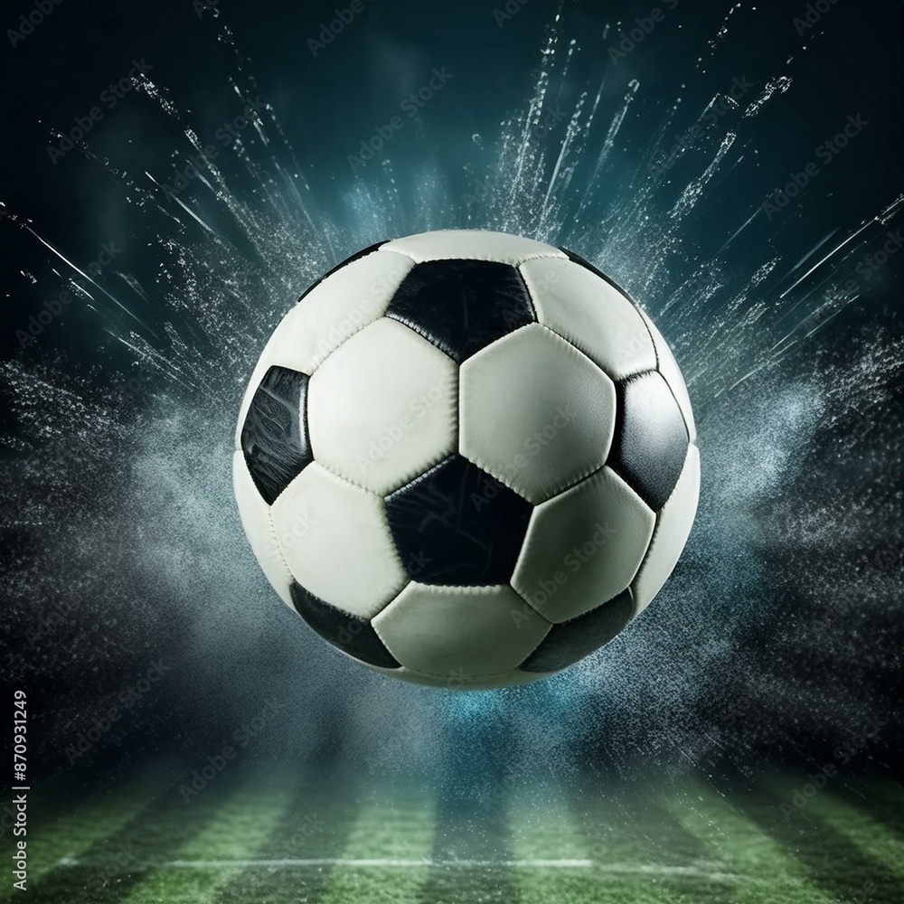 Fototapeta premium Soccer Ball Background or Wallpaper - Soccerball image for Header or Promotional purpose - Soccerball with Special Effects in the Field of a Stadium - Championship, League or Cup