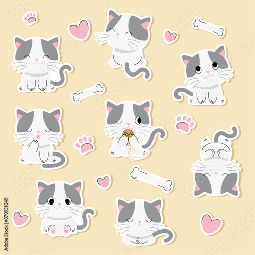 vector illustration character design, collection stickers funny cats in cartoon style