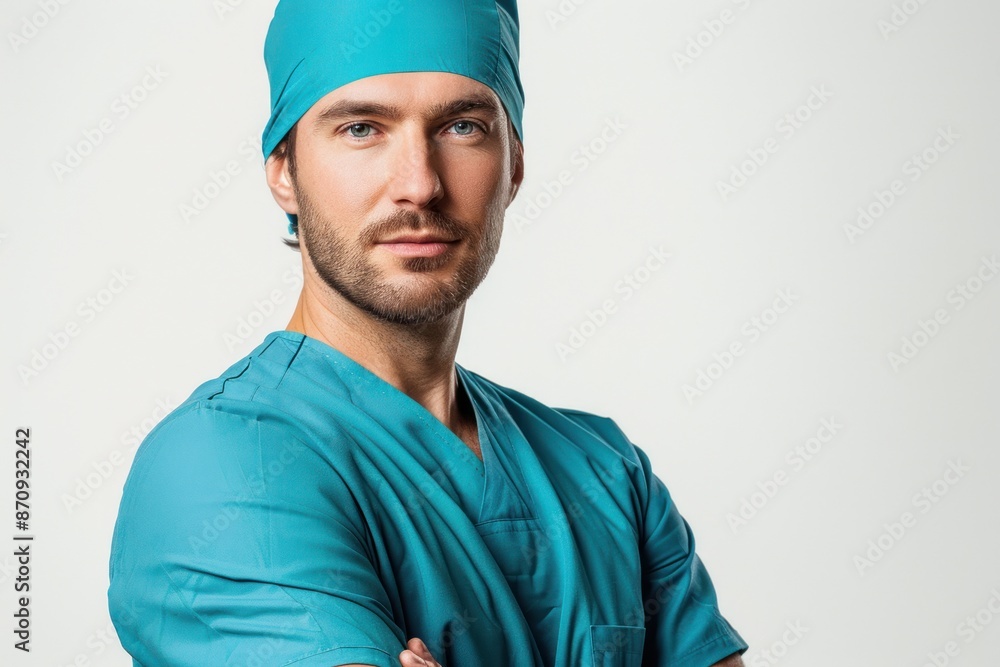 Professional portrait on a white background of a male surgeon. ai generative Professional portrait on a white background of a male surgeon. ai generative
