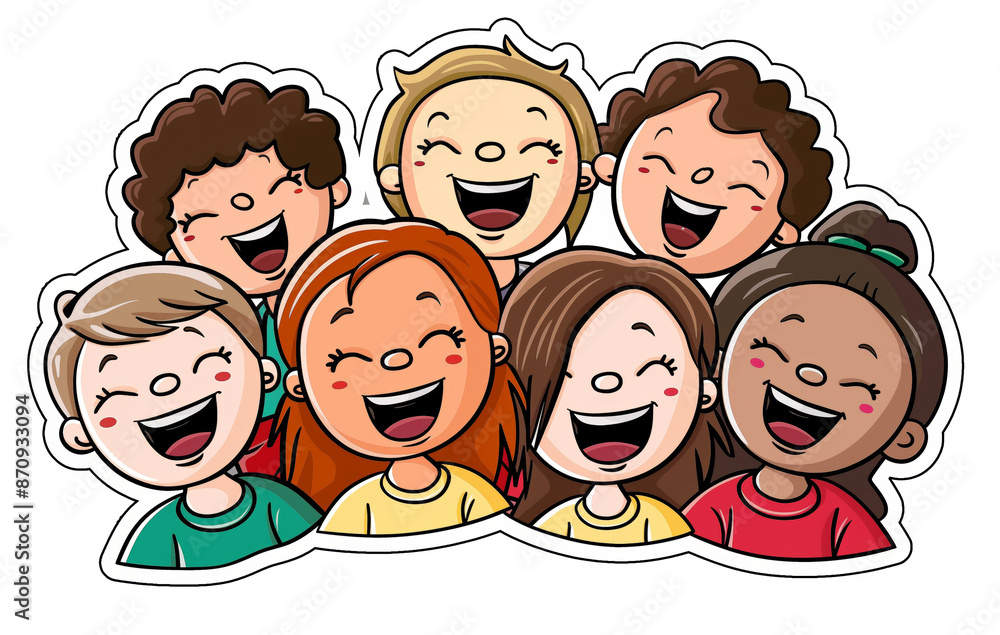 Illustration sticker of a group of happy kids singing in a choir. Illustration sticker of a group of happy kids singing in a choir.