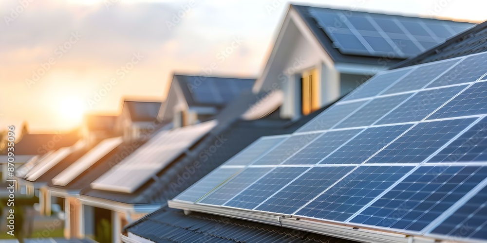 Fototapeta premium Ecofriendly community with solar panels for sustainable energy use and conservation. Concept Ecofriendly Living, Solar Energy, Sustainable Community, Conservation, Green Living