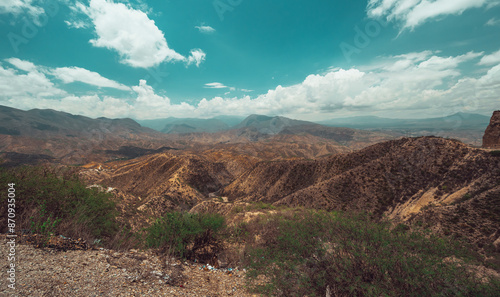 Landscape photography of the Sierra Gorda of Queretaro, with a view mainly of mountains and desert with a beautiful blue sky. photo