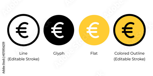 European Euro currency symbol, EUR sign vector icon set for website design, app, ui, isolated on white background. Vector illustration.