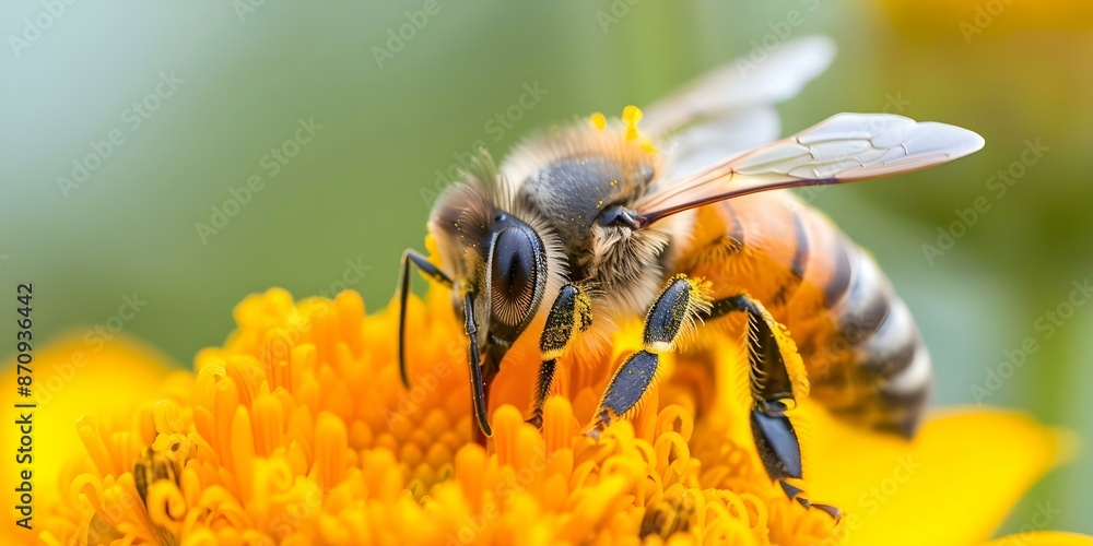 Closeup photo of bee on colorful flower collecting pollen highlighting textures. Concept Macro Photography, Nature Closeups, Bee Pollination, Vibrant Flowers, Insect Details Closeup photo of bee on colorful flower collecting pollen highlighting textures. Concept Macro Photography, Nature Closeups, Bee Pollination, Vibrant Flowers, Insect Details