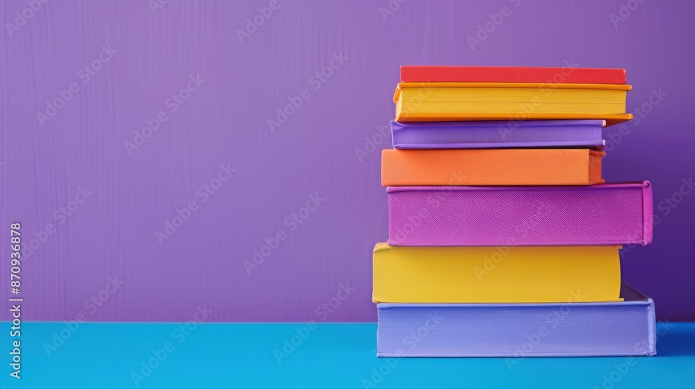 A neat stack of brightly colored books with copy space A neat stack of brightly colored books with copy space