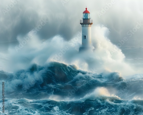 A Mighty Lighthouse Stands Tall Against the Raging Ocean s Fury a Symbol of Endurance and Guidance