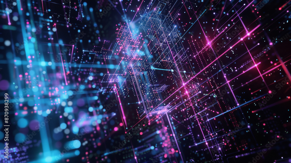 A visually intricate background featuring a quantum computer setup with glowing qubits A visually intricate background featuring a quantum computer setup with glowing qubits