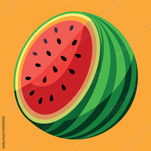 Vector of watermelon. A halved watermelon with red flesh is isolated.
