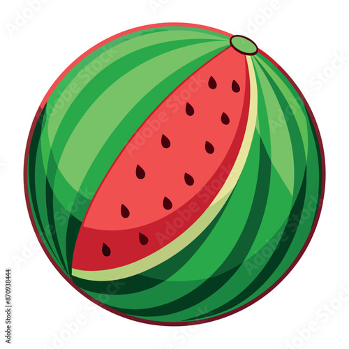 Vector of watermelon. A halved watermelon with red flesh is isolated.
