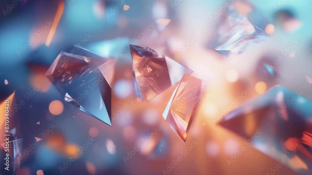 Shiny crystals float against an abstract background with warm hues. The light refracts through each crystal creating a magical and surreal atmosphere. No people or animals present. Shiny crystals float against an abstract background with warm hues. The light refracts through each crystal creating a magical and surreal atmosphere. No people or animals present.
