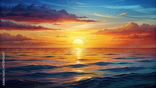Stunning sunset over a calm ocean. © tnihousestudio