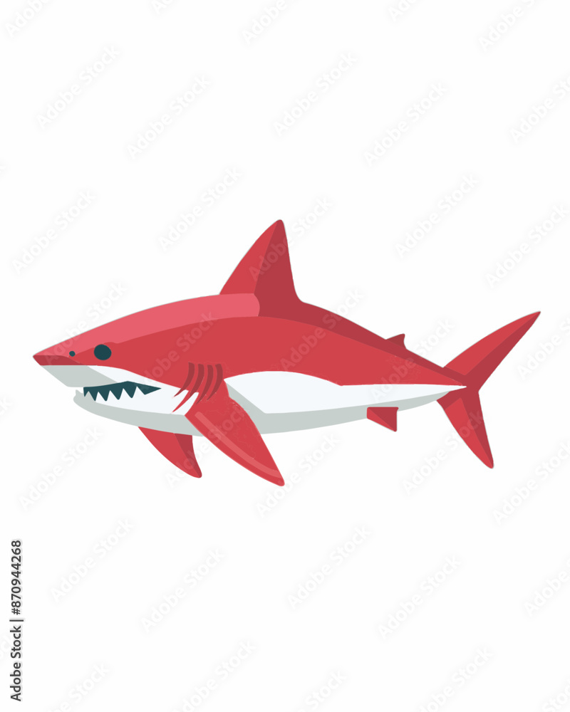Fototapeta premium Red killer shark. Shark vector design art isolated on a white background.