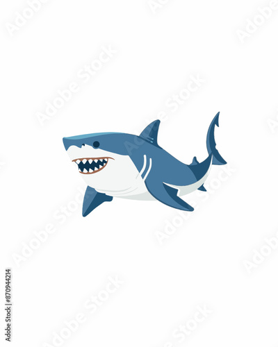 Killer shark in the middle of hunting. Shark vector design art isolated on a white background.