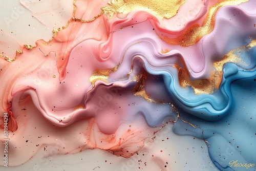 Abstract Fluid Art with Pink, Blue, and Gold