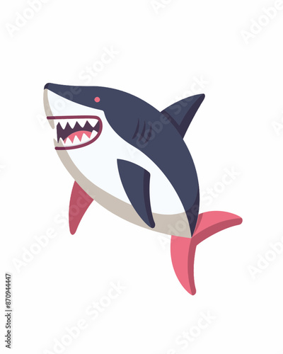 Red fin full color cartoon blue killer shark with large sharp teeth. Video game asset completely lossless resizable vector art design on white background generative ai