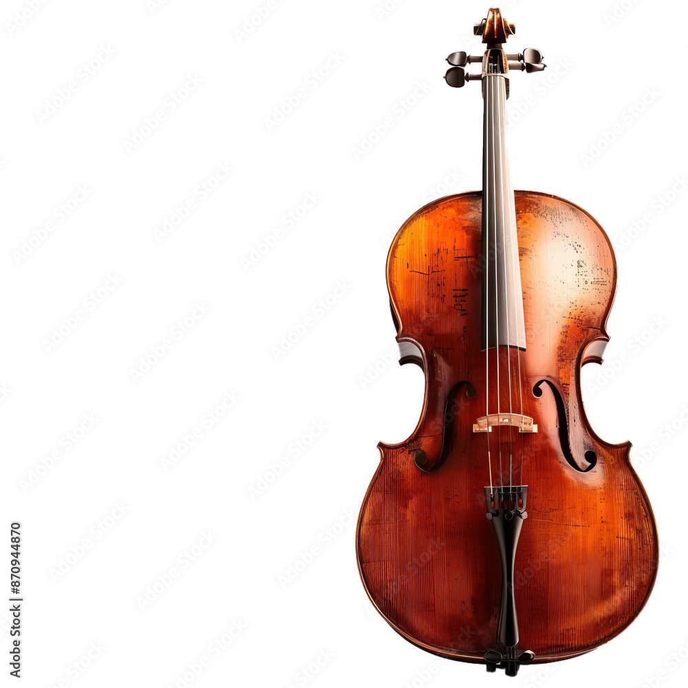 Fototapeta premium Elegant brown violin isolated on a transparent checkered pattern background