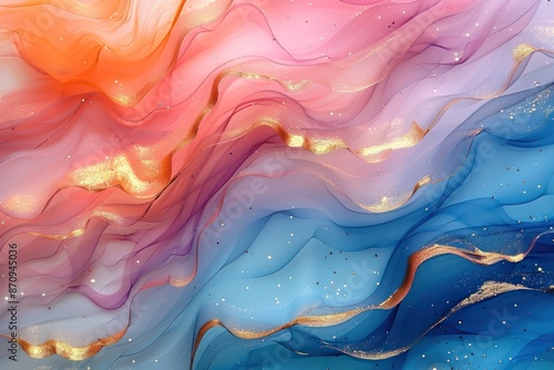 Wallpaper Mural Abstract Colorful Waves with Gold Accents Torontodigital.ca