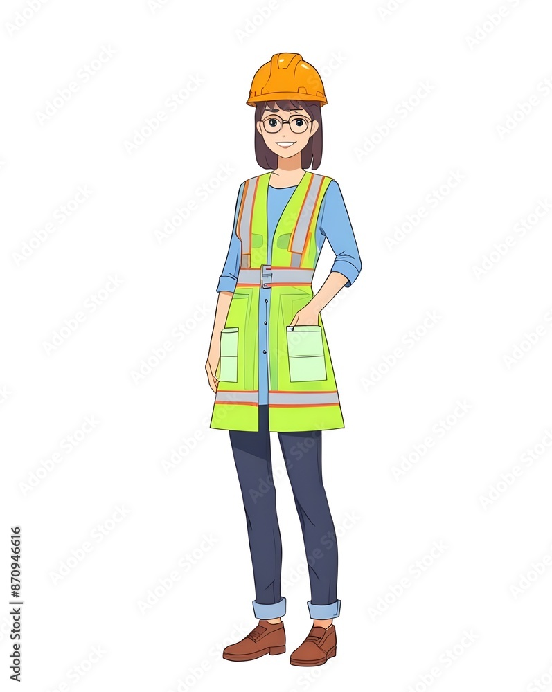 Illustration of woman civil engineer. White background. Generative AI Illustration of woman civil engineer. White background. Generative AI
