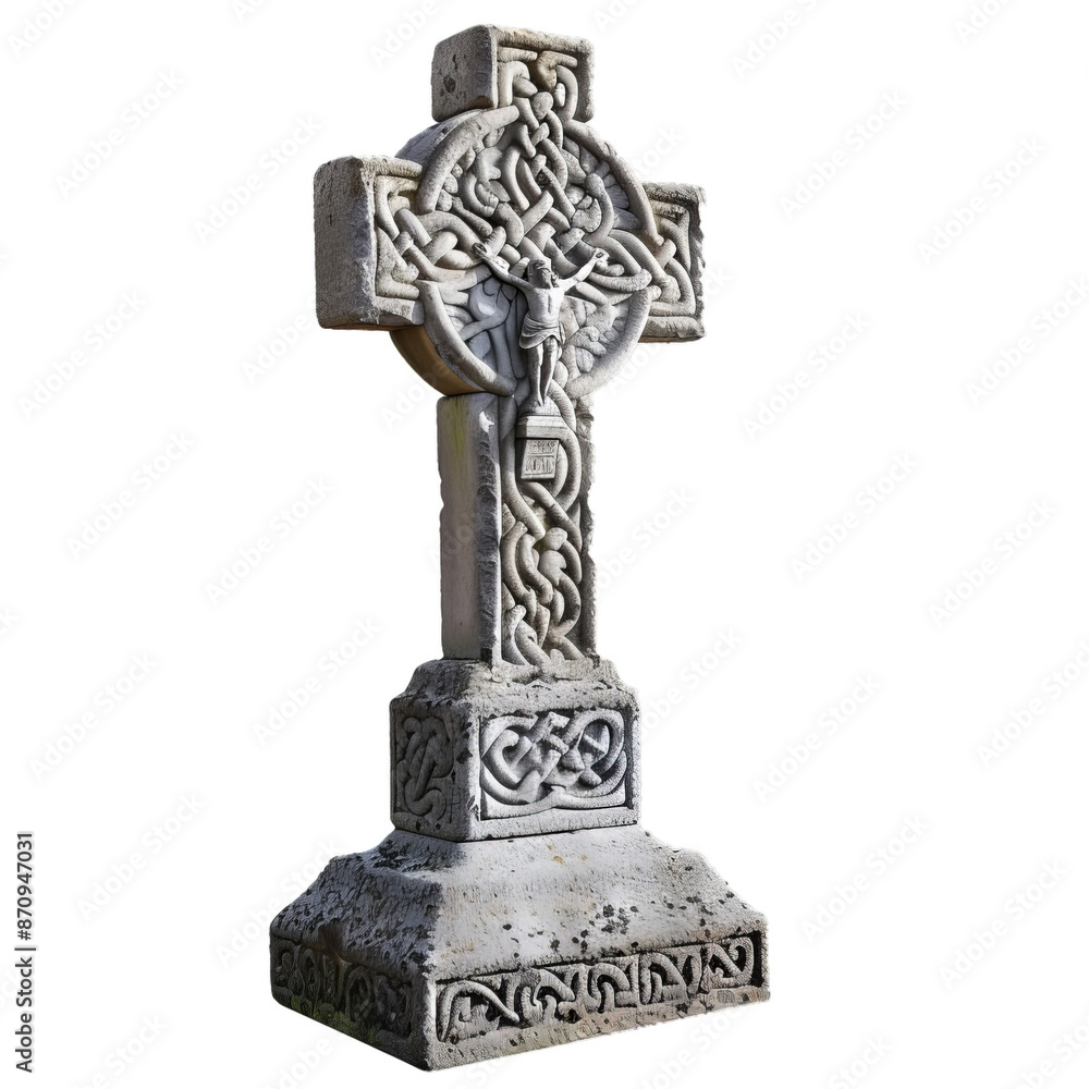 Isolated image of a celtic cross with detailed carving on a transparent background Isolated image of a celtic cross with detailed carving on a transparent background