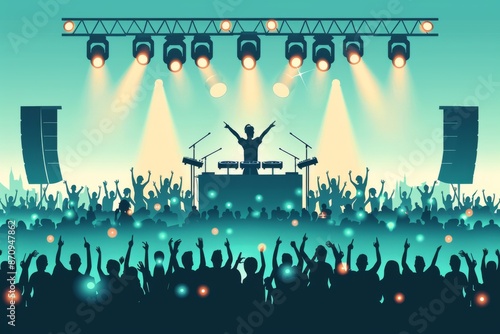 DJ performing at a vibrant festival with cheering crowd and bright lights