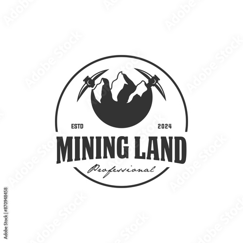 Mine mountain logo vector illustration design, peak and hoe symbol